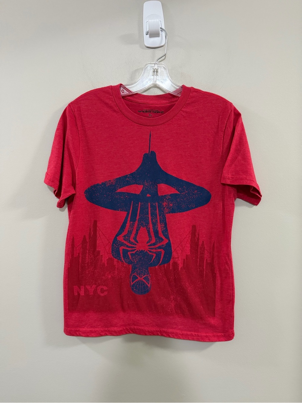 MAD Engine Red Tee with Navy Spider-Man 2 NYC Graphic.